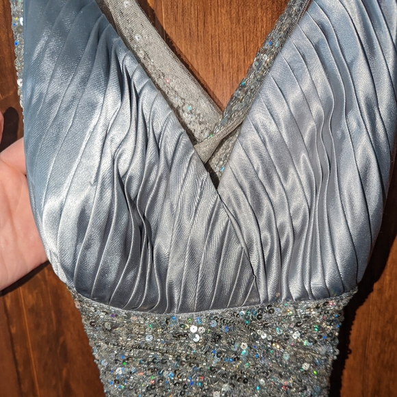 Silver Satin Beaded Gown - Picture 3 of 3